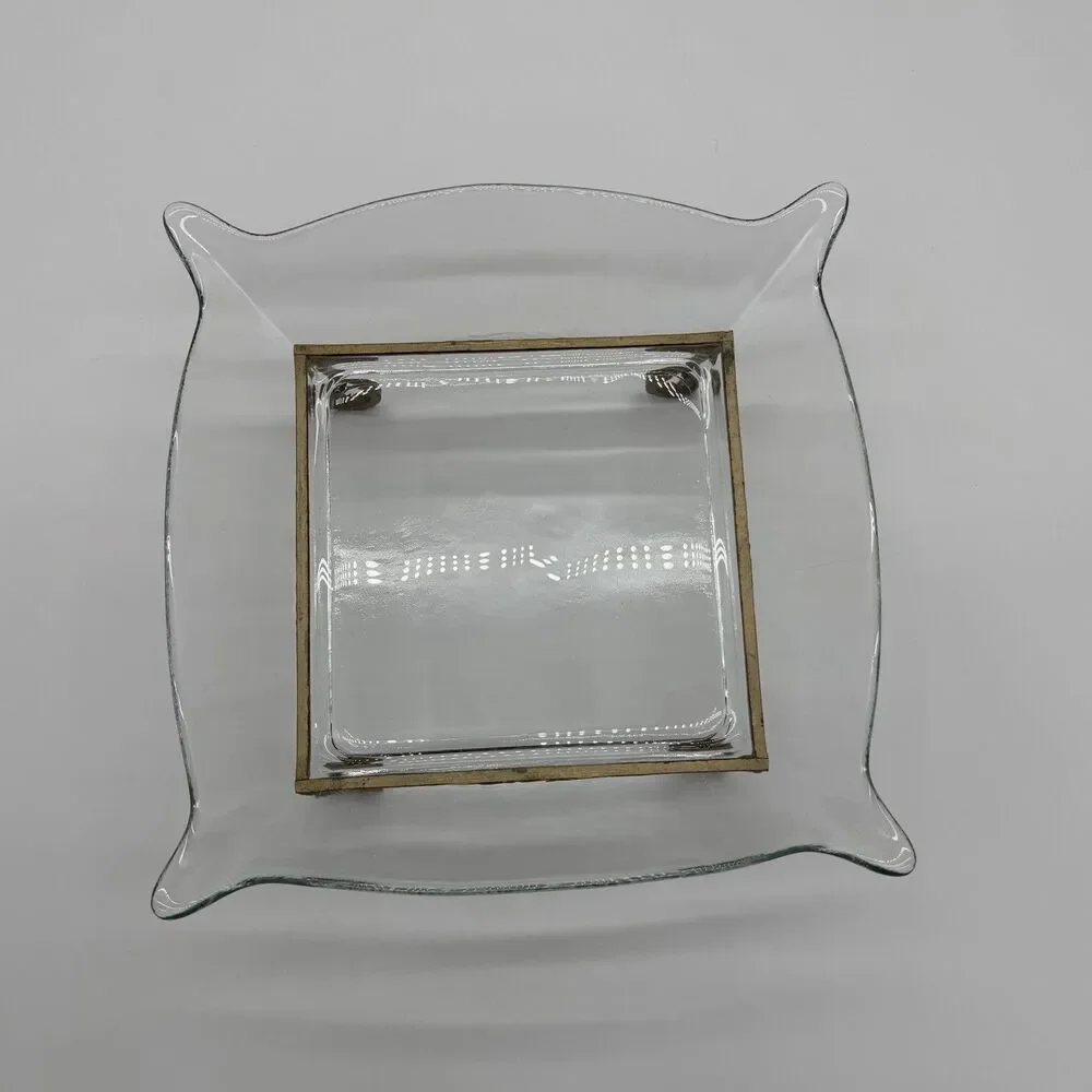 Vintage Square Deep Glass Candle Holder Potpourri With Metal Base Serving Dish